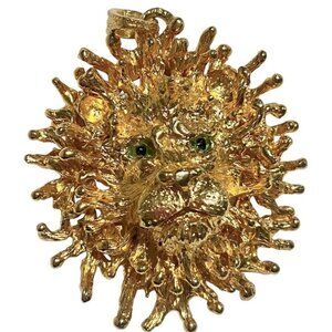 TANCER II Lion Head Pendant Glass Eyes Gold Color Leo Avant Garde